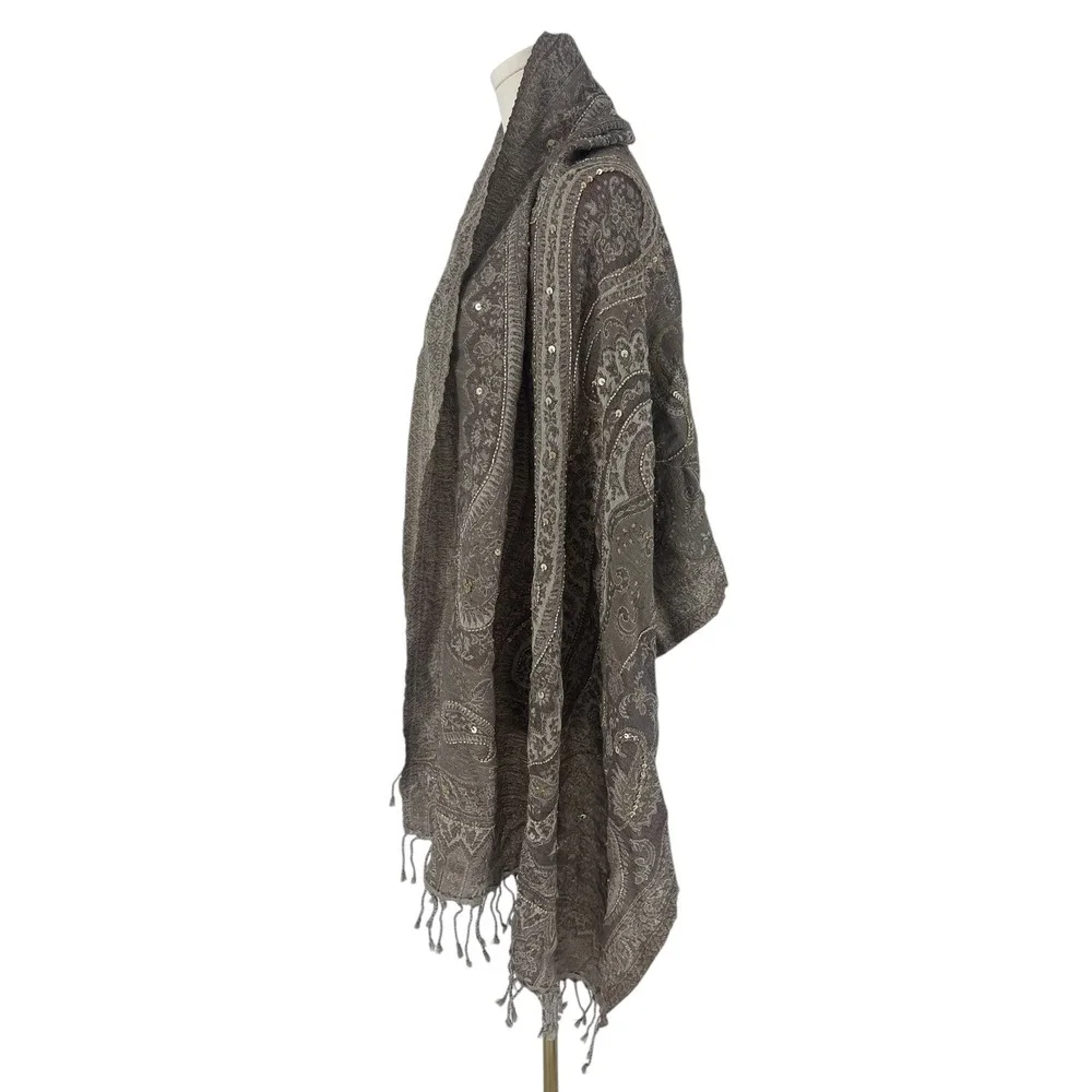 Gerard Darel Gabriella Paisley Wool Sequin Scarf Beige Taupe NWT